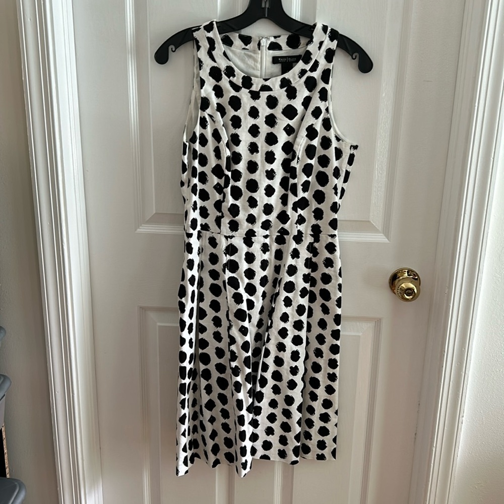 Black and white polka dot fit and flare dress